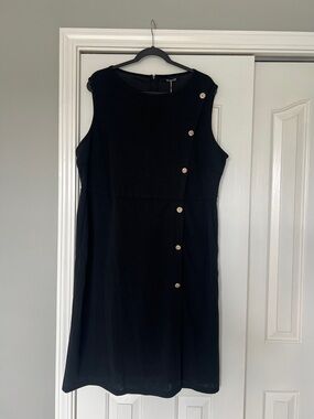 BloomChic Black Midi Dress with Gold Accent Buttons